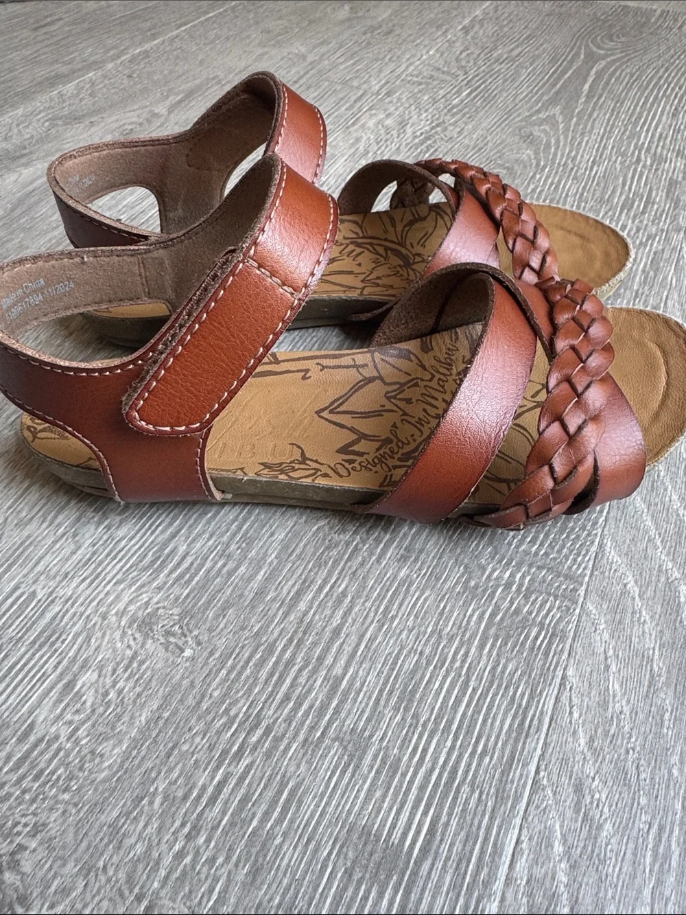 Girls blowfish Tan Braided Strap Sandals with Ankle Velcro